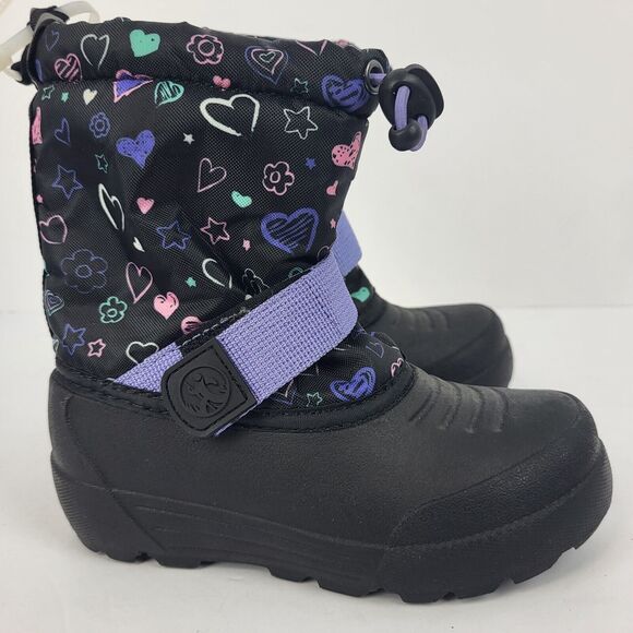 Northside Frosty Polar Boots Toddler Black Purple Hearts 3M Thinsulate Size 10 - Picture 3 of 11